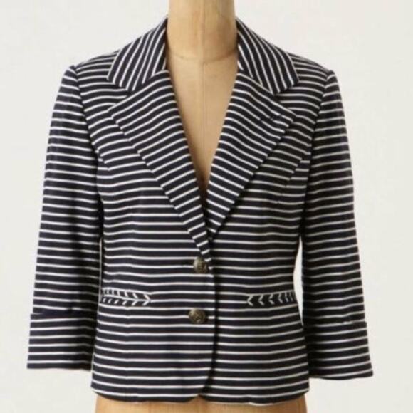 Anthropologie Cartonnier En Route Blazer Button Women's Size Sm Nautical Striped - Picture 1 of 8